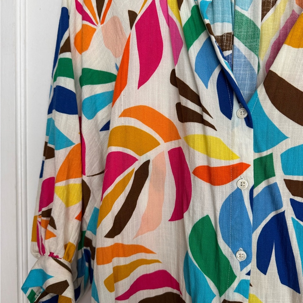Tabitha Multicolor Leaf Print Button Down Shirt - image 3